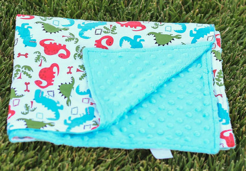 Dinosaur Light Blue Minky Blanket