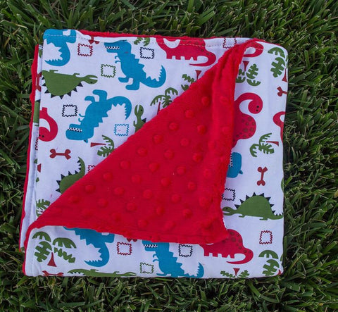 Dinosaur Red Minky Blanket