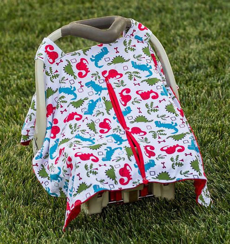 Dinosaur Red Minky Car Seat Canopy