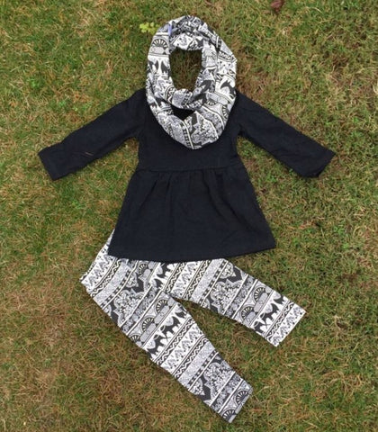 Elephant Black Aztec Scarf Pant Set