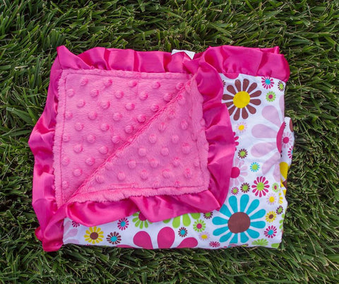 Flower - Hot Pink Minky Blanket