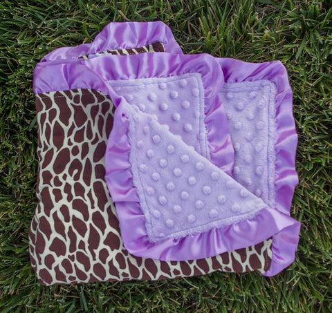 Giraffe Light Purple Minky Blanket