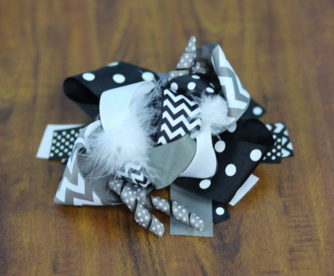 Gray Black Chevron Polka Bow