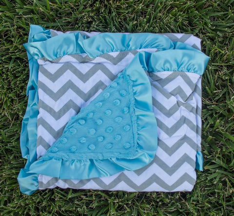 Gray Chevron Blue Minky Blanket