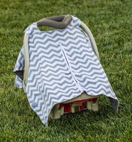 Gray Chevron Gray Minky Car Seat Canopy