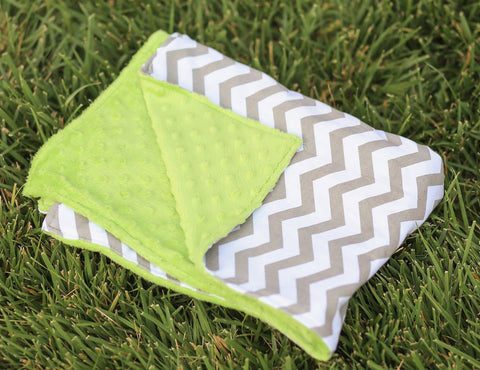 Gray Chevron Lime No Ruffle Minky Blanket