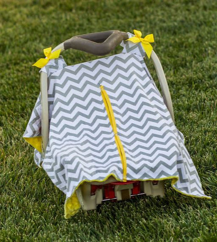 Gray Chevron Yellow Minky Car Seat Canopy