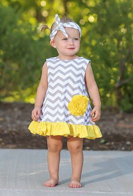 Gray Chevron Yellow Flower Two Piece