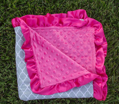 Gray Moroccan Hot Pink Minky Blanket