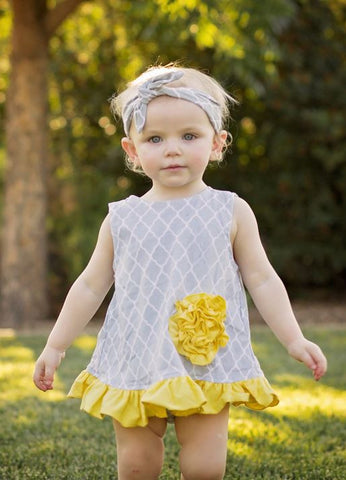 Gray Moroccan Yellow Flower Two Piece