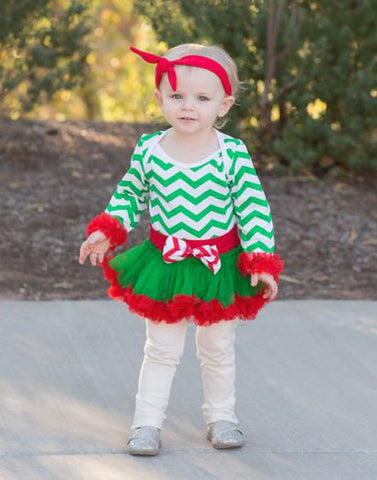 Green Chevron Bow Onesie Tutu