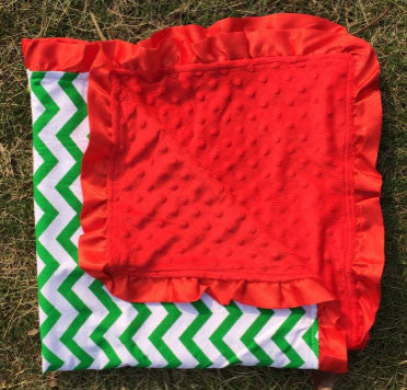 Green Chevron Red Minky Blanket