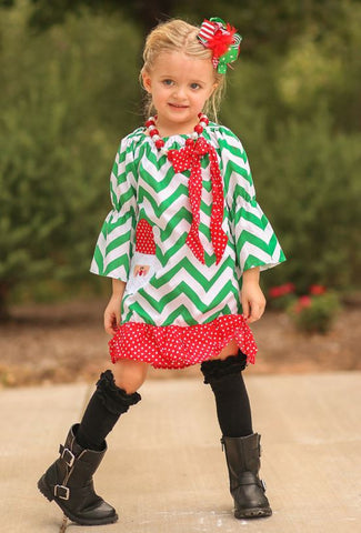 Green Chevron Santa Dress