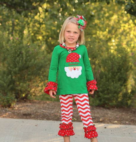 Green Polka Santa Chevron Pant Set