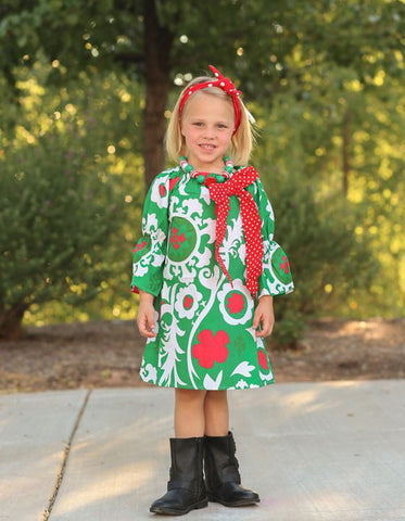 Green Red Polka Peasant Dress