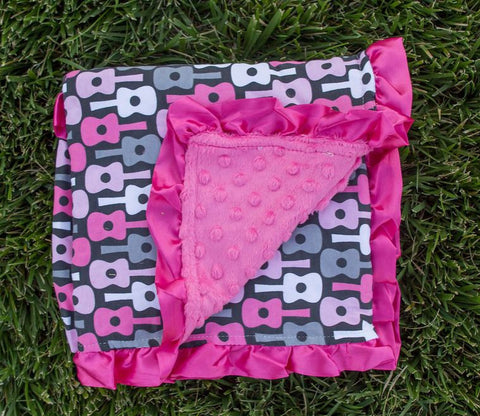 Guitar Hot Pink Minky Blanket