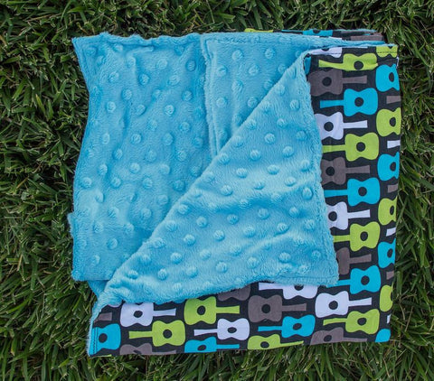 Guitar Teal Minky Blanket