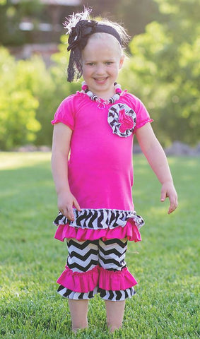 Hot Pink Black Chevron Flower Capri Set