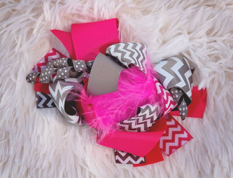 Hot Pink Gray Chevron Hair Bow