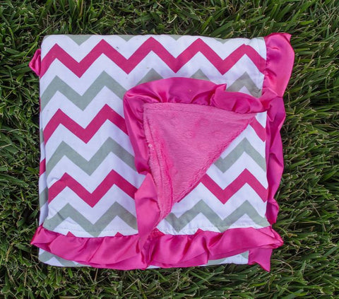 Hot Pink-Gray Chevron Hot Pink Minky Blanket