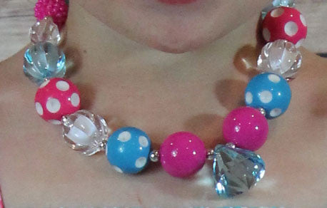 Hot Pink Teal Diamond Necklace