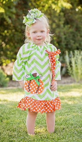 Lime Chevron Orange Polka Pumpkin Dress