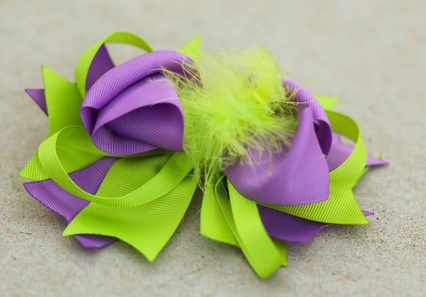 Lime Purple Feather Bow