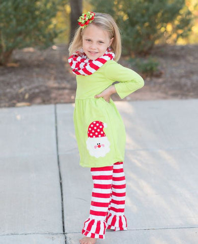 Lime Stripe Santa Scarf Pant Set