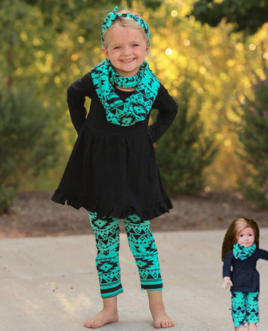 Mint Black Aztec Baby Doll Scarf Set