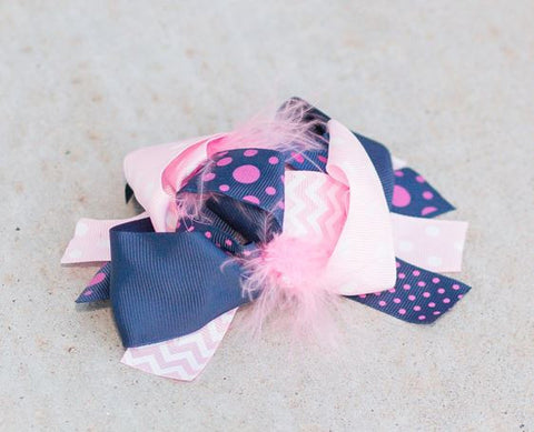 Navy Blue Pink Polka Bow