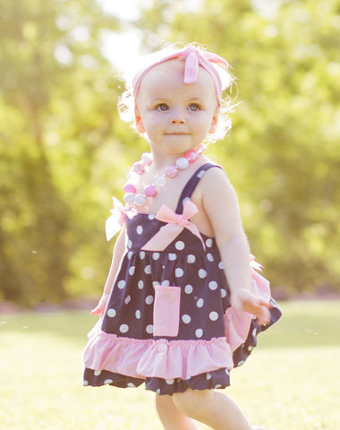 Navy Pink Polka Two Piece