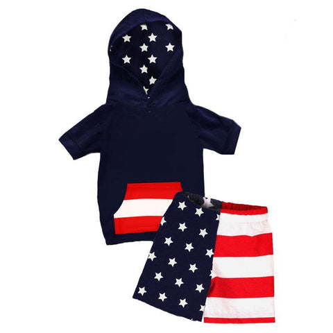 Navy Stars Stripes Outfit Boy Hoodie And Shorts