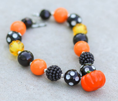 Orange Black Polka Pumpkin Necklace