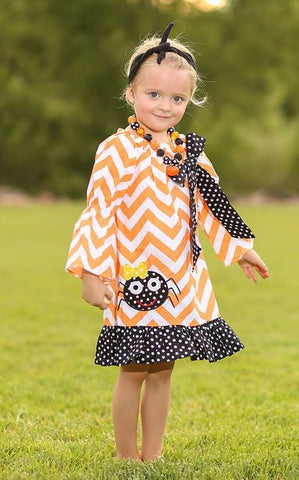 Orange Chevron Polka Spider Dress