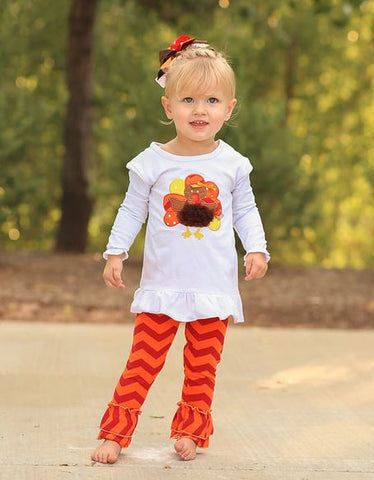 Orange Chevron Ruffle Turkey Pant Set