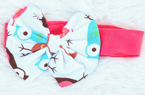 Owl Hot Pink Messy Bow Headband