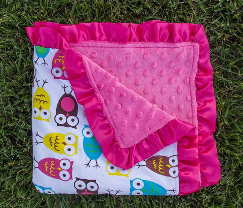 Owl - Hot Pink Minky Blanket