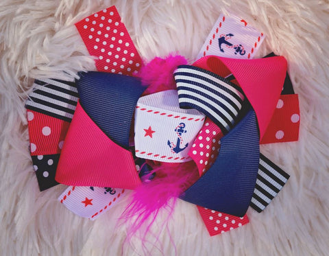 Pink Anchor Polka Hair Bow