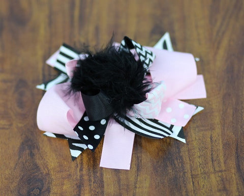 Pink Black Chevron Polka Stripe Bow