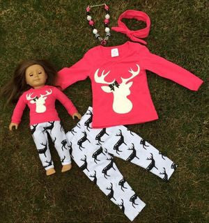 Pink Black Deer Baby Doll Pant Set