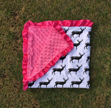 Pink Black Deer Minky Blanket