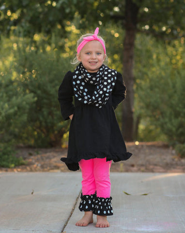 Pink Black Polka Scarf Pant Set