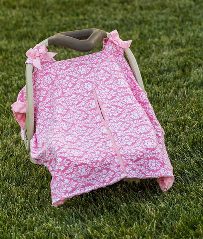 Pink Damask Pink Minky Car Seat Canopy