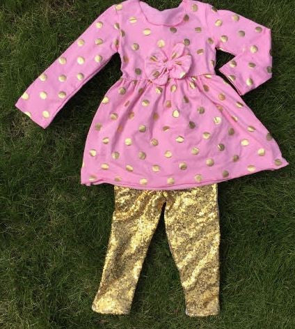 Pink Gold Polka Capri Set