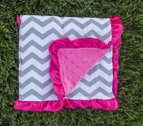 Gray Chevron Pink Minky Blanket