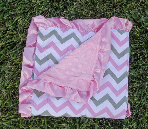 Pink-Gray Chevron Pink Minky Blanket