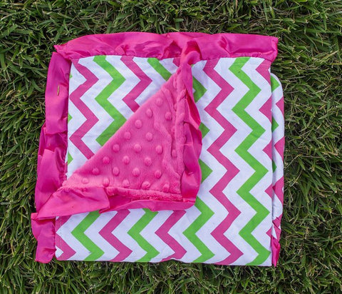 Pink - Green Chevron Pink Minky Blanket