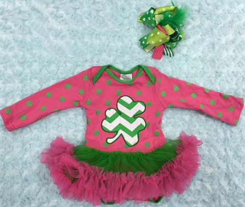 Pink Polka Shamrock Onesie Tutu