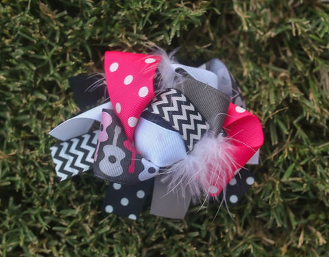 Pink Guitar Black Chevron Bow