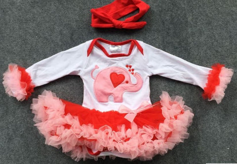 Pink Heart Elephant Onesie Tutu